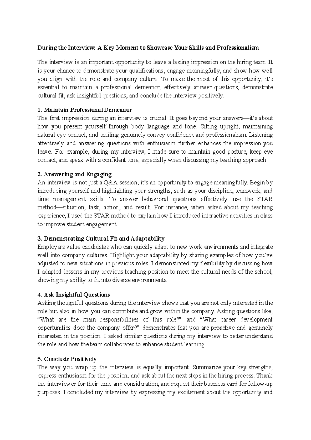 BC - Final Review: Mastering Interview Skills and Professionalism - Studocu