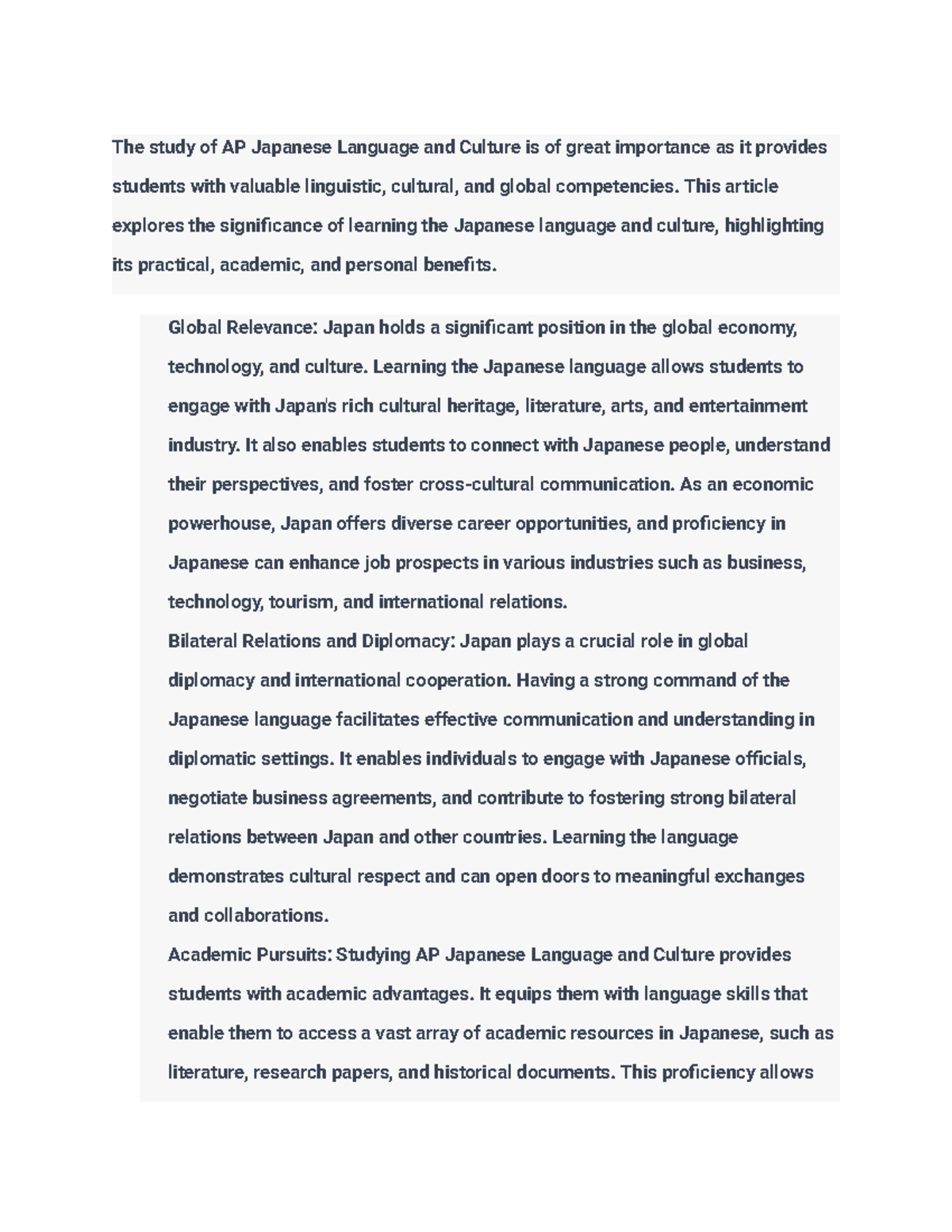 AP Japanese Language and Culture Importance and Significance - The ...