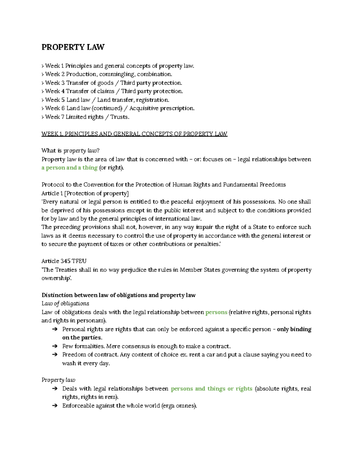 PROPERTY LAW - Lecture Notes on Key Concepts and Principles - Studeersnel