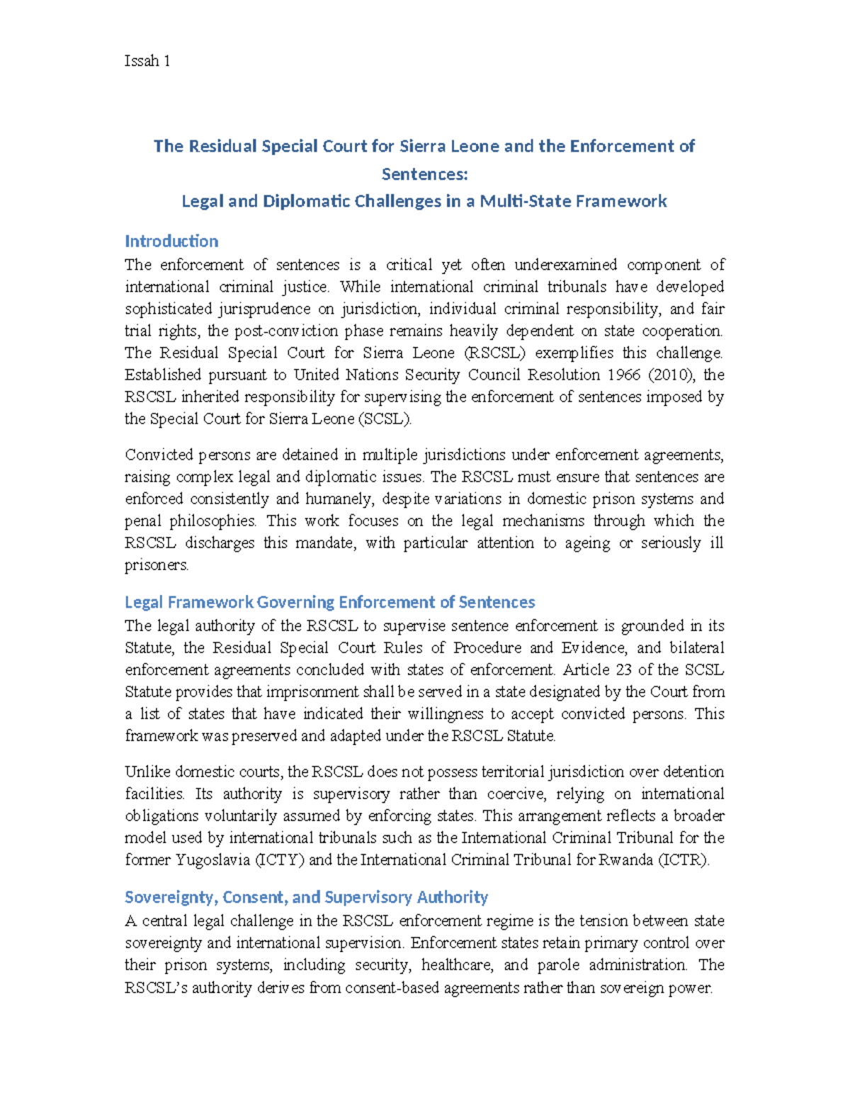 RSCSL Enforcement of Sentences: Legal & Diplomatic Challenges - Studocu