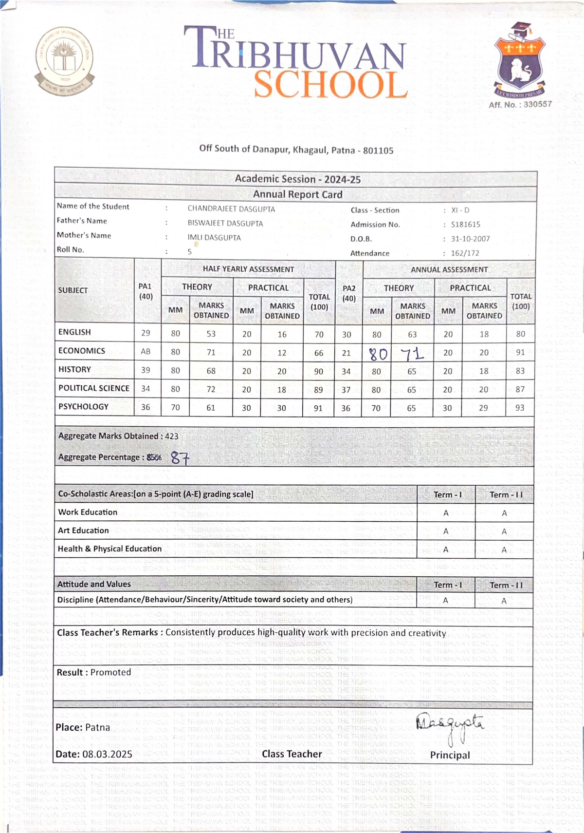 Class XI D Report Card - Academic Performance Summary - Studocu