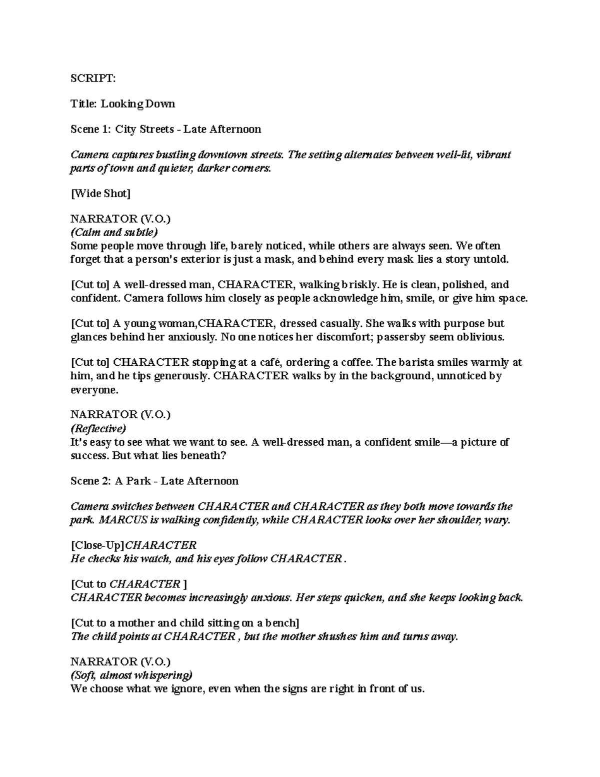 Screenplay: Looking Down - A Dynamic Exploration of Urban Isolation ...