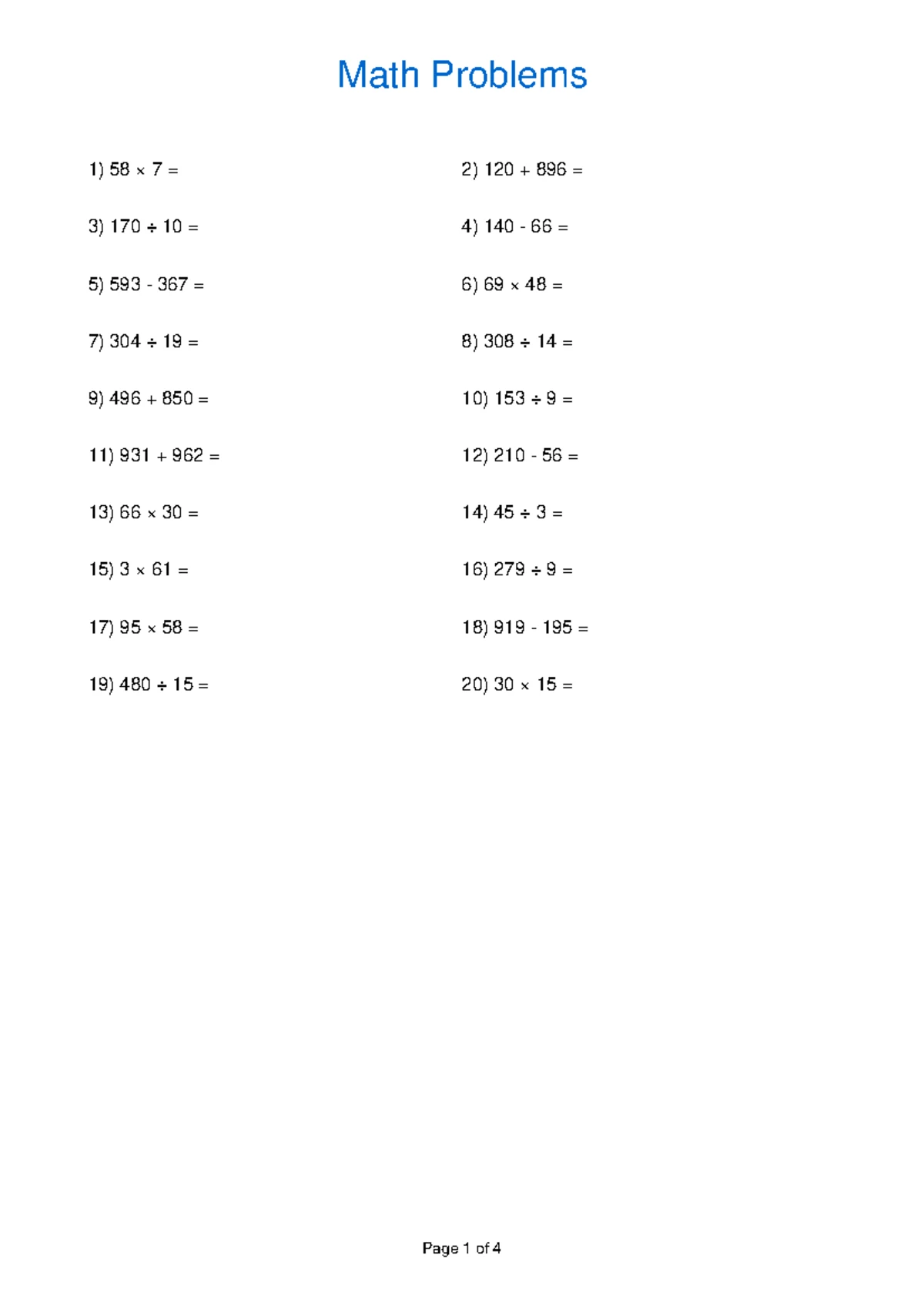 Math Practice Problems for B301 - Practice Set 1 - Studocu