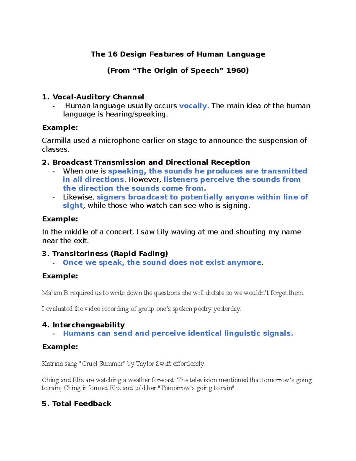 Features of Human Language by Hockett - The 16 Design Features of Human ...