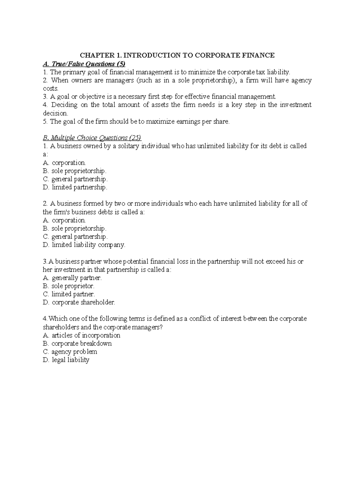 Chapter 1 Introduction to CF Q&P - CHAPTER 1. INTRODUCTION TO CORPORATE ...