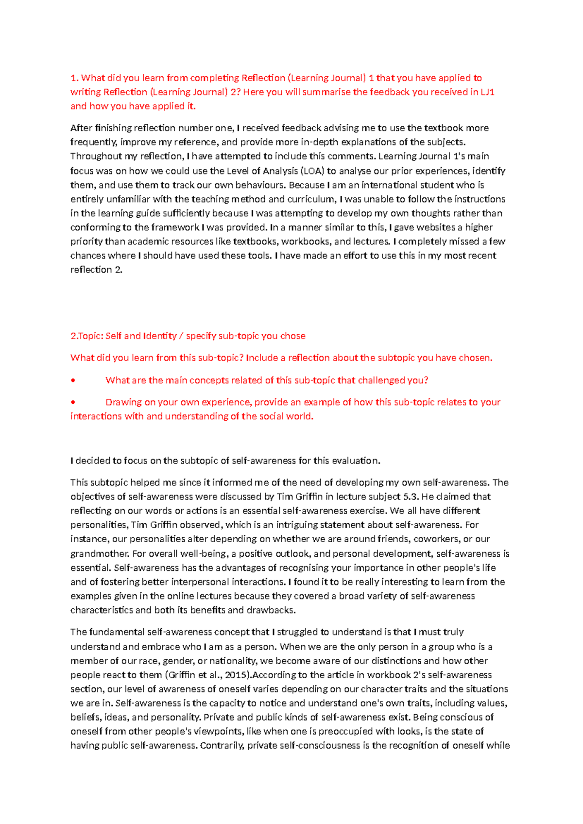 Reflection 2: Applying Feedback in Social Psychology (PSY101) - Studocu