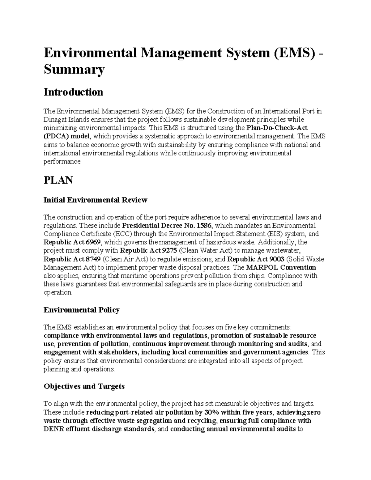 Environmental Management System (EMS) for International Port Project ...