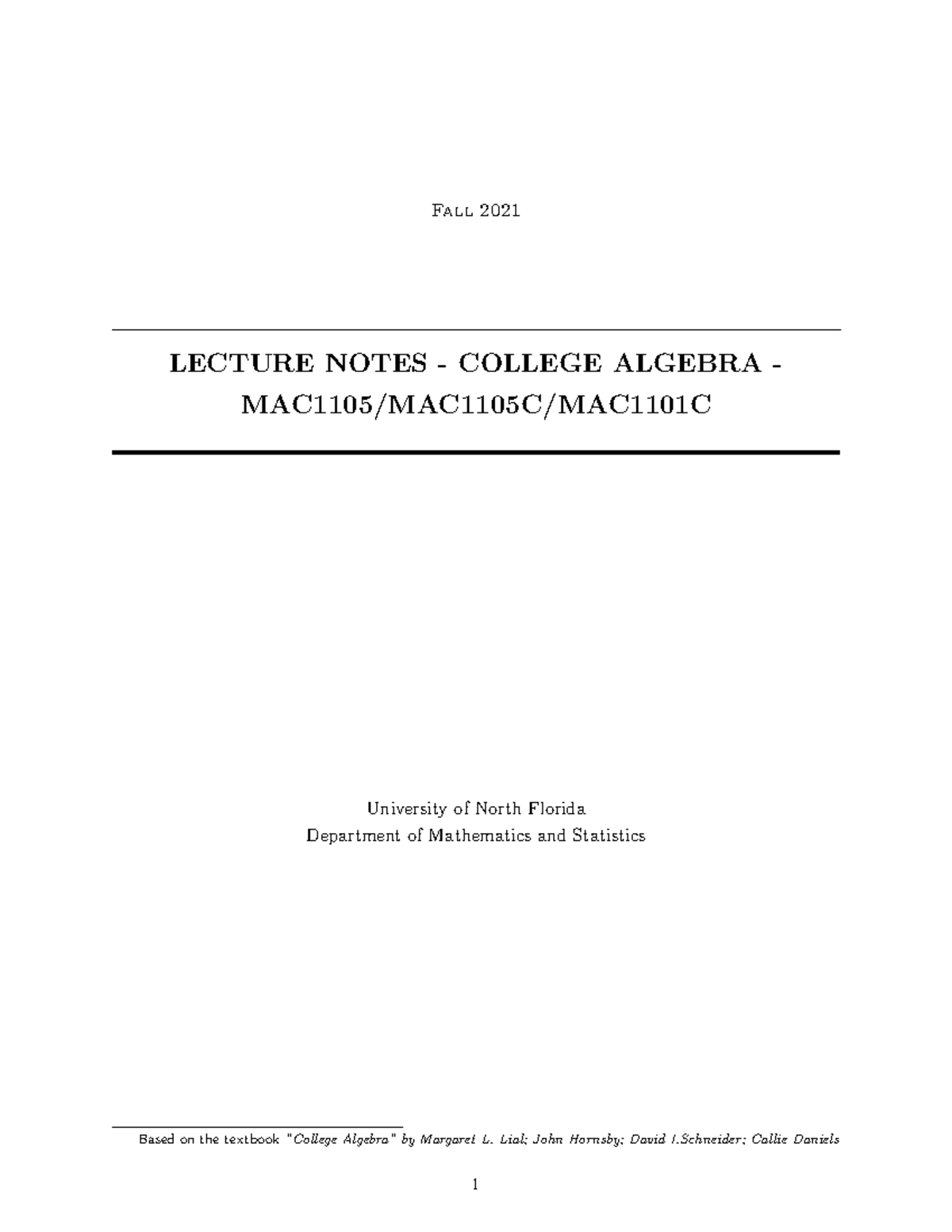 Lecture Notes - Fall 2021 LECTURE NOTES - COLLEGE ALGEBRA - MAC1105 ...