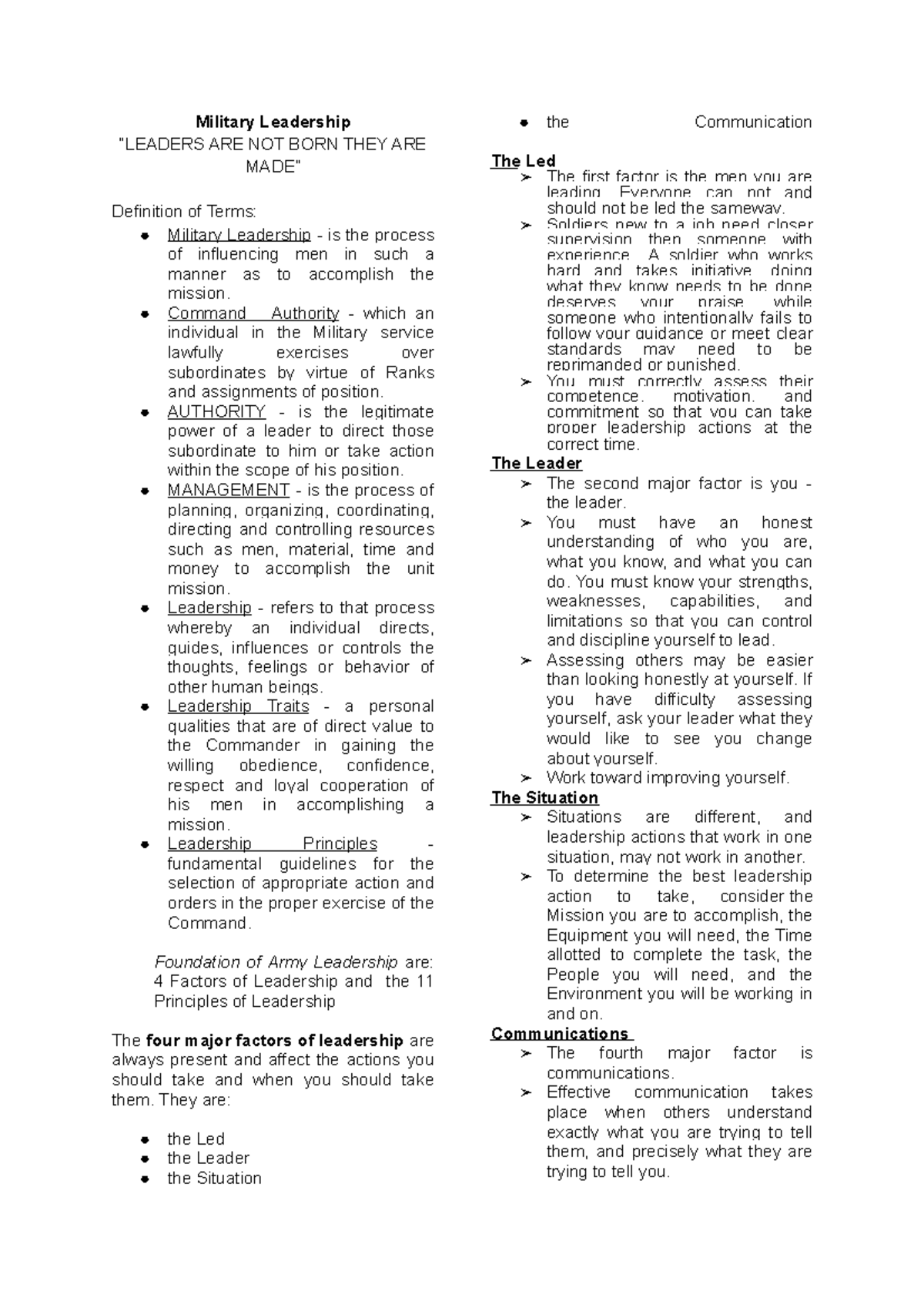ROTC Military Leadership Notes: Principles and Practices - Studocu
