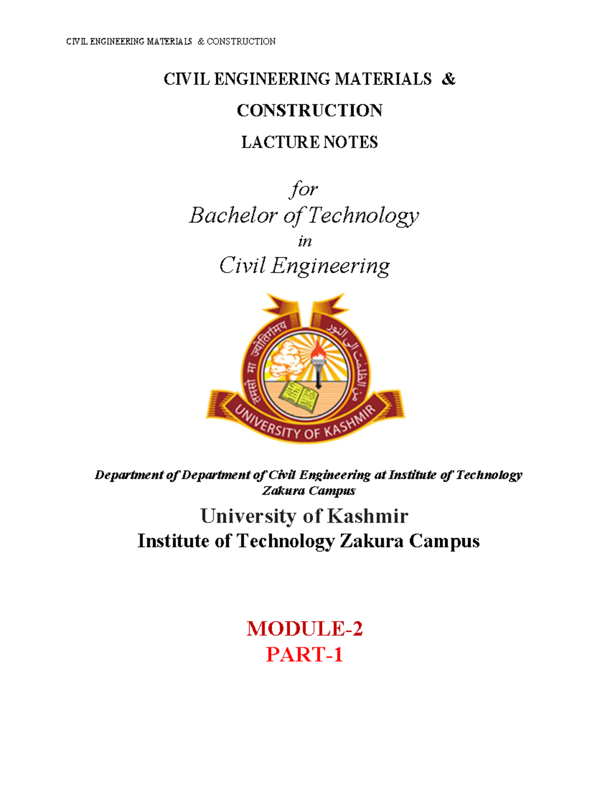 Civil Engineering Materials - Construction Module 2 Lecture Notes - Studocu