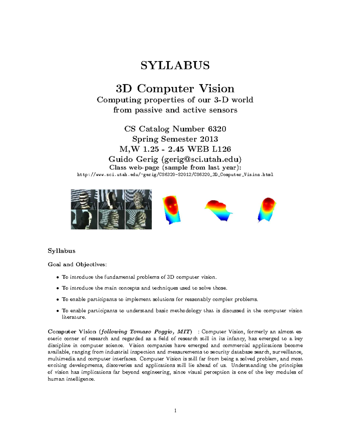 Syllabus for 3D Computer Vision (CS 6320) - Spring 2013 - Studocu
