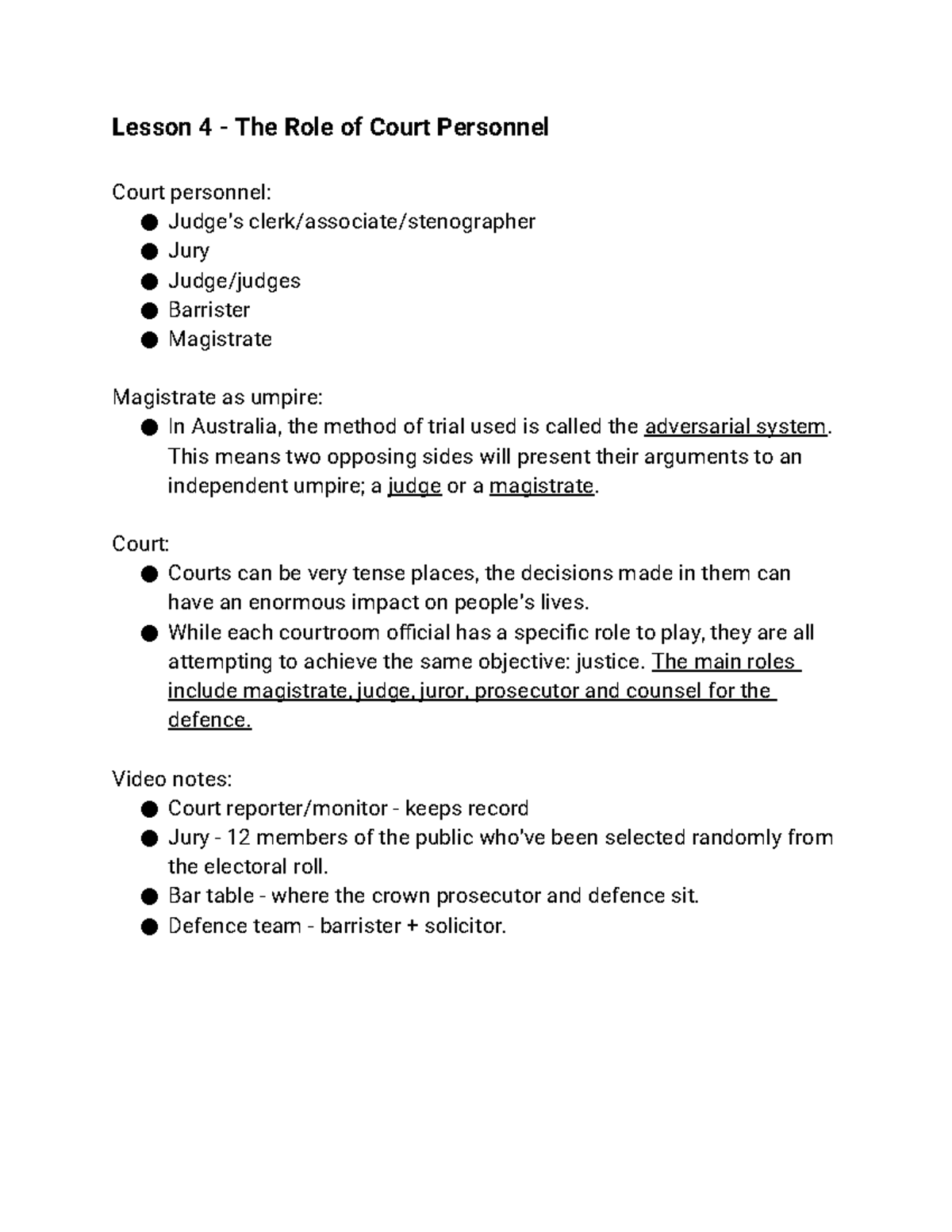 Lesson 4 - The Role of Court Personnel - Lesson 4 - The Role of Court ...