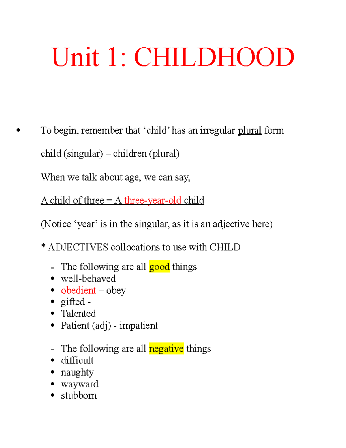 Speaking - chắc ai đó sẽ cần - Unit 1: CHILDHOOD To begin, remember ...