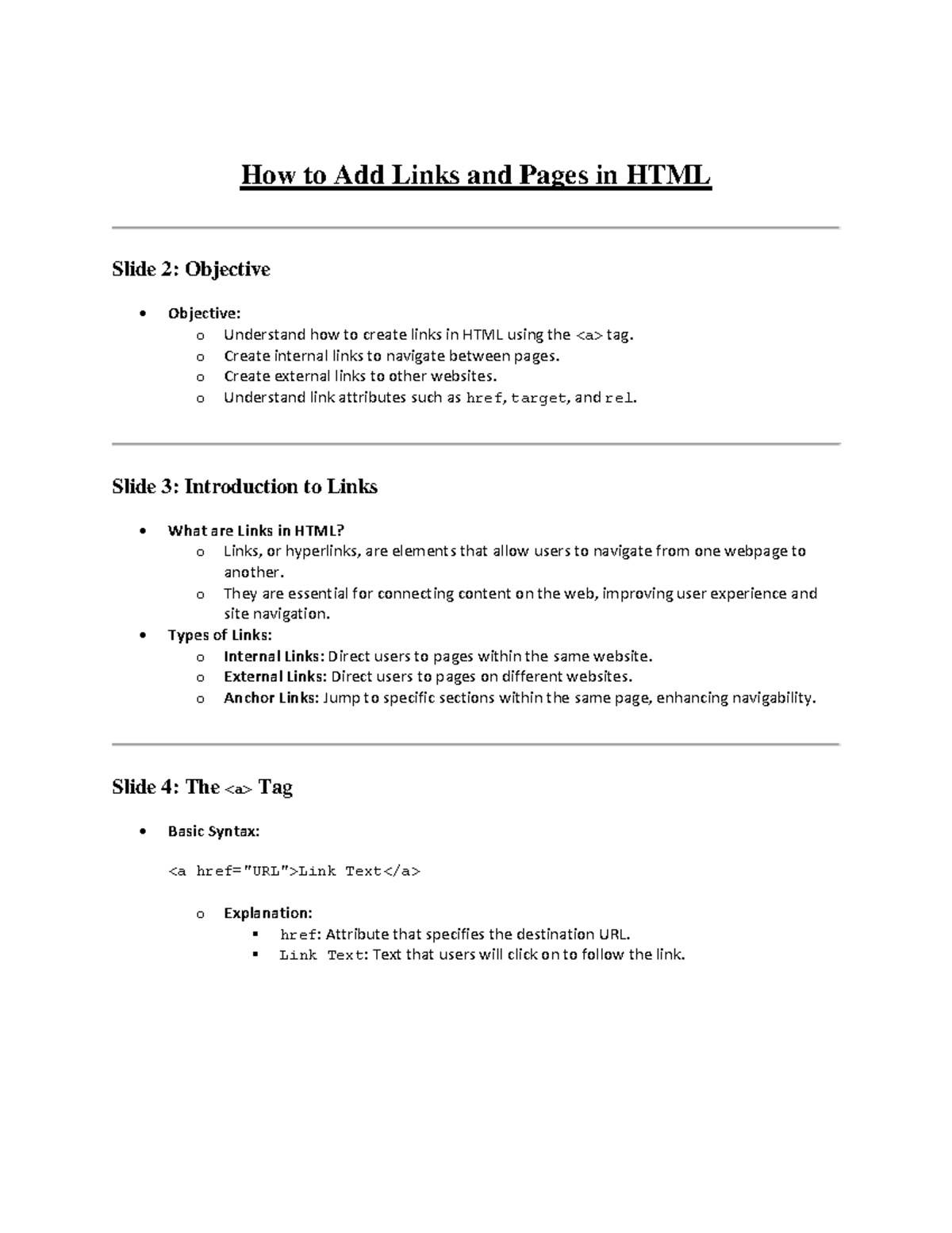 Lesson 2b - Class notes - How to Add Links and Pages in HTML Slide 2 ...