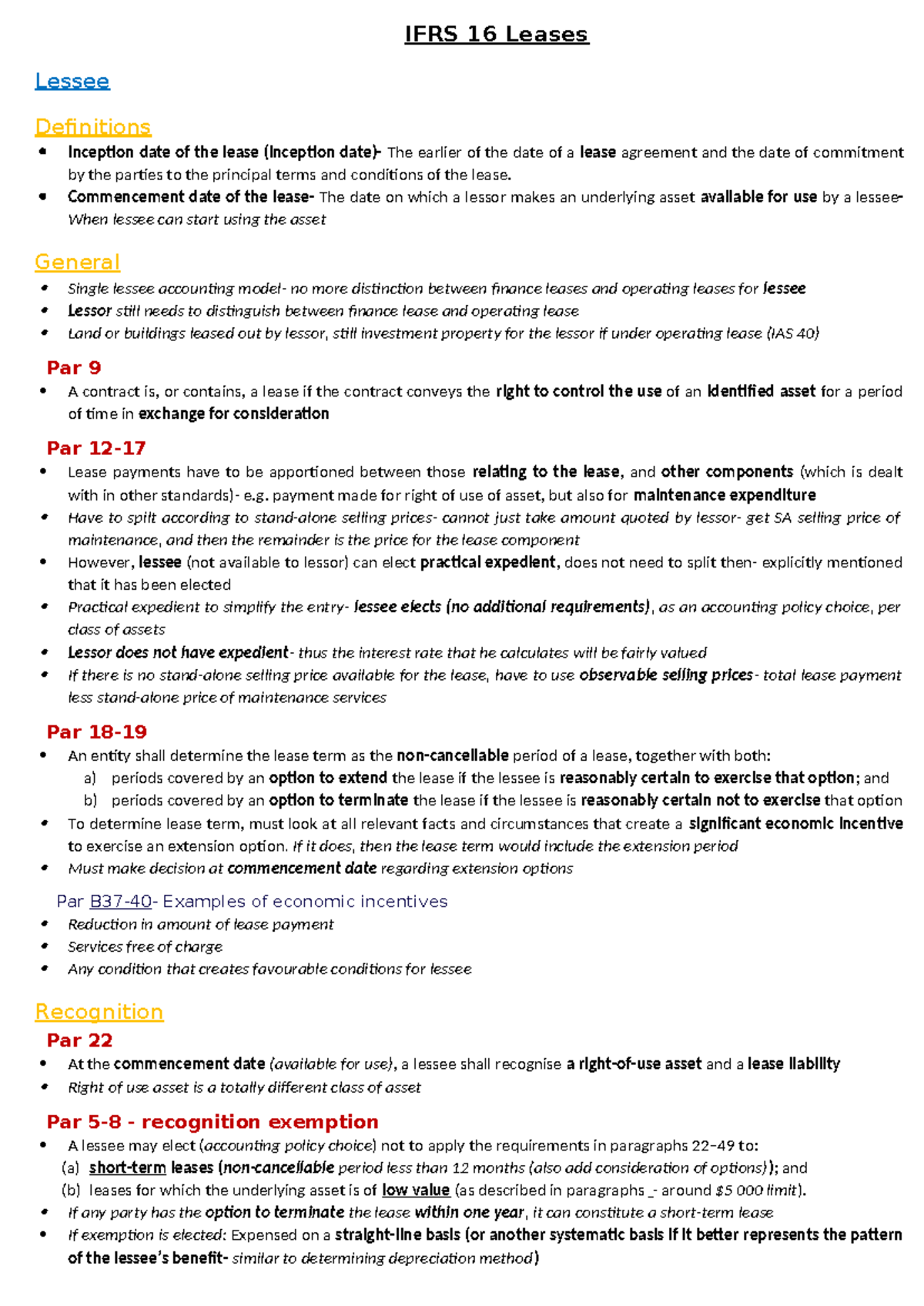IFRS 16 - Comprehensive Overview of Lessee Accounting Principles - Studocu