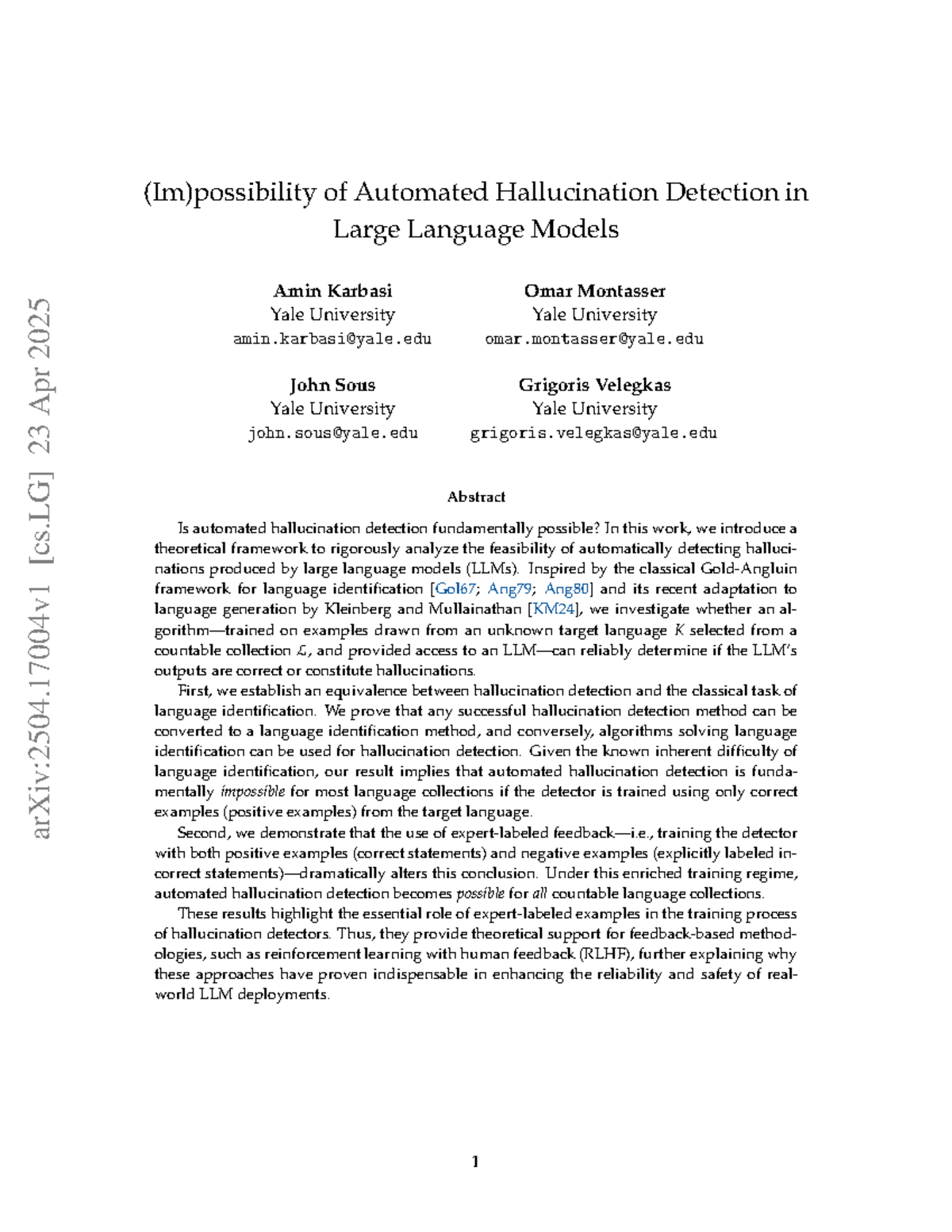 Automated Hallucination Detection in LLMs: Theoretical Insights (CS ...