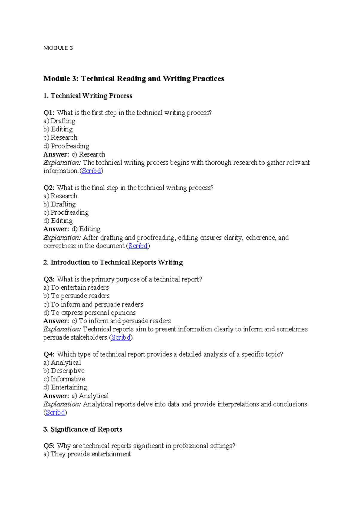 MODULE 3: Technical Reading & Writing Practices Q&A - Studocu