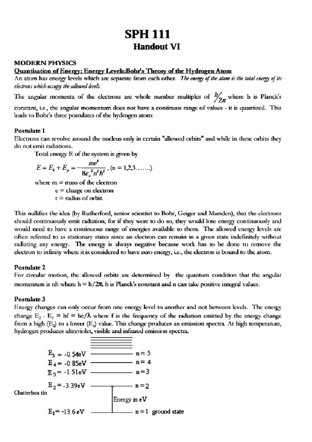 SPH 111: Lecture Notes on Modern Physics - Energy Quantization and X ...