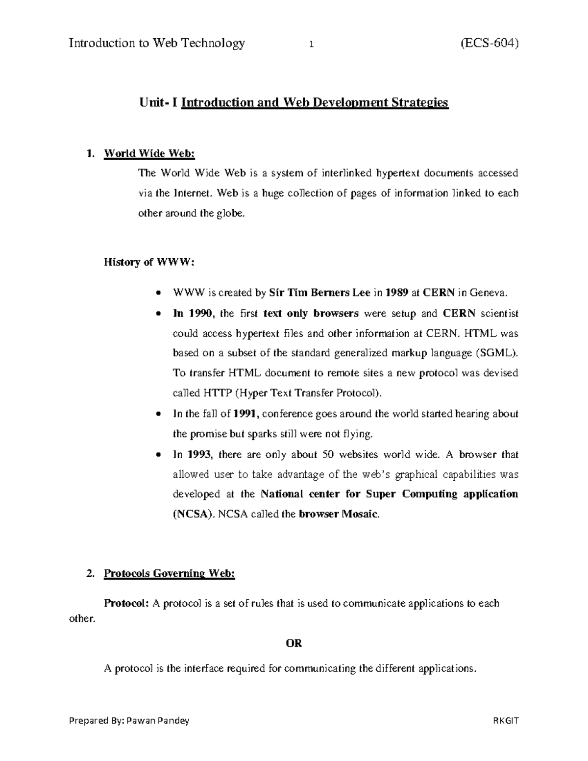 Introduction to Web Technology - Unit- I Introduction and Web ...