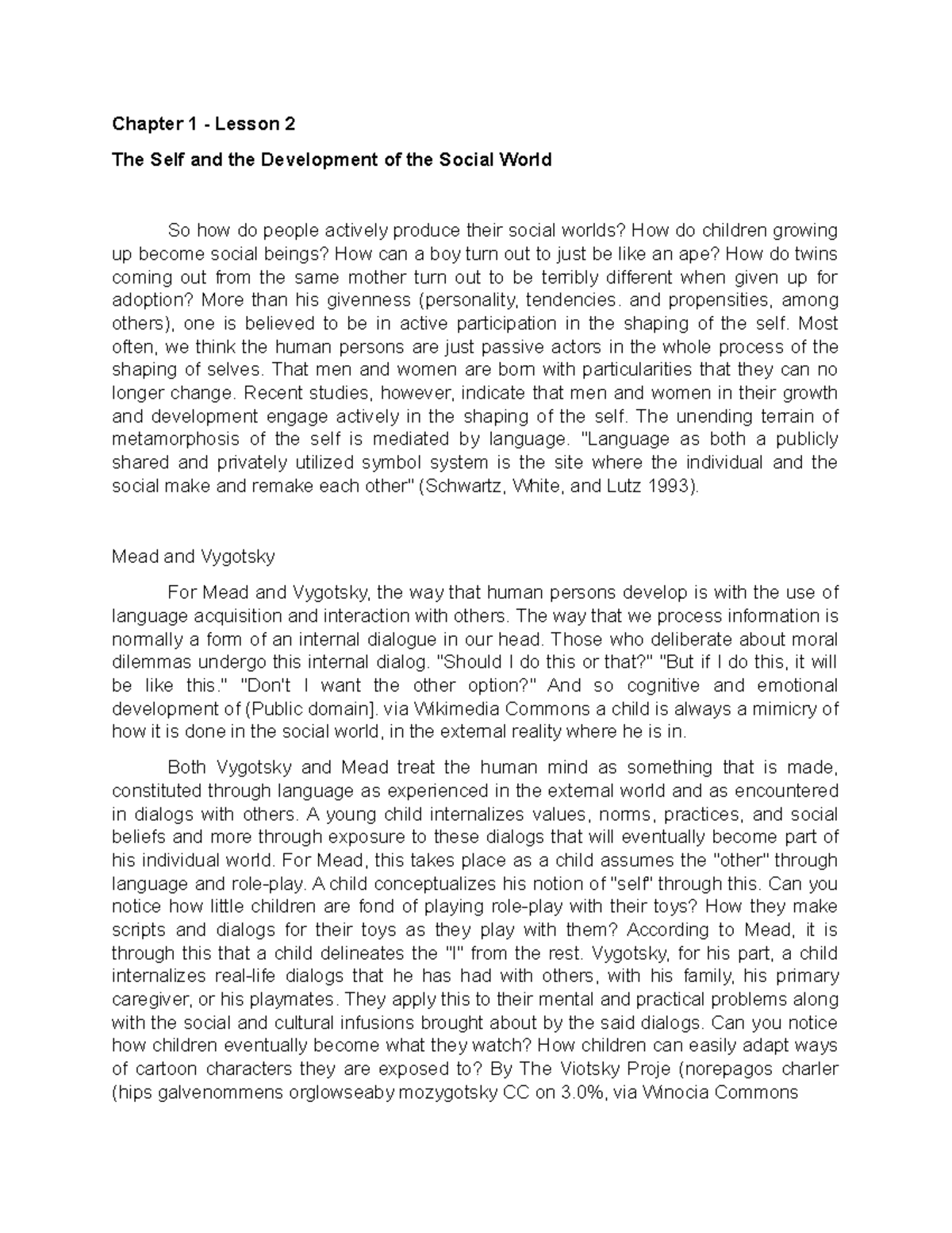PSY101 - Chapter 1 Lesson 2: The Self and Social World Development ...