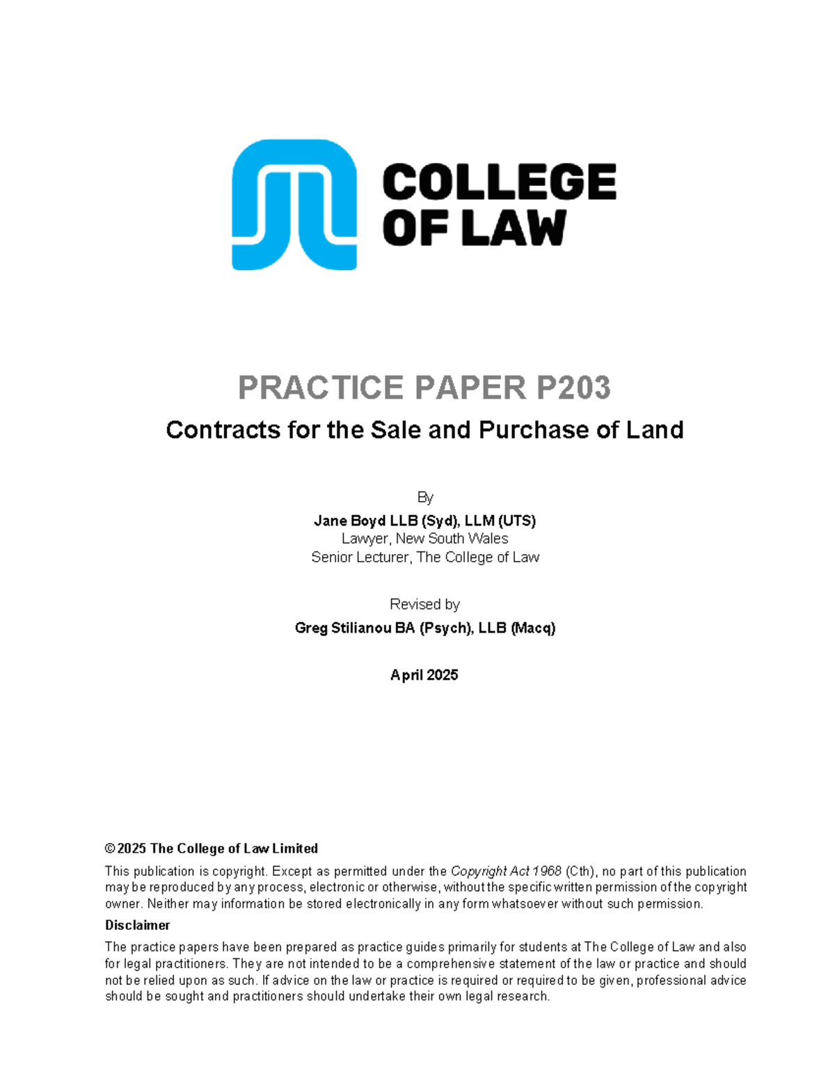 Practice Paper P203: Contracts for Sale & Purchase of Land Guide - Studocu