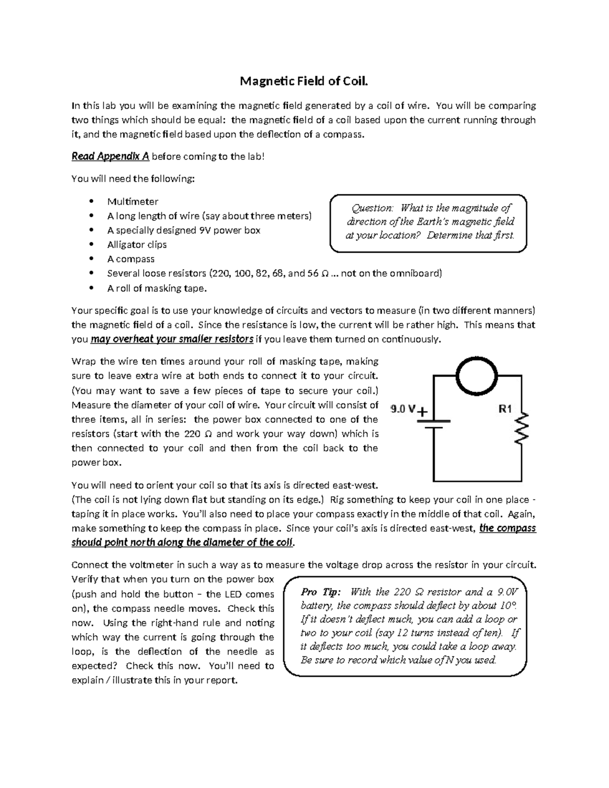 Magnetic Field of Coil - Lab - Magnetic Field of Coil. In this lab you ...
