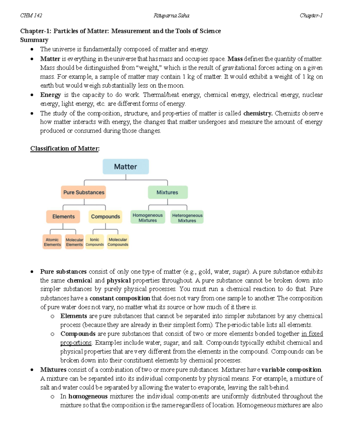 CHM 142 Chapter 1: Overview of Matter and Energy Concepts - Studocu