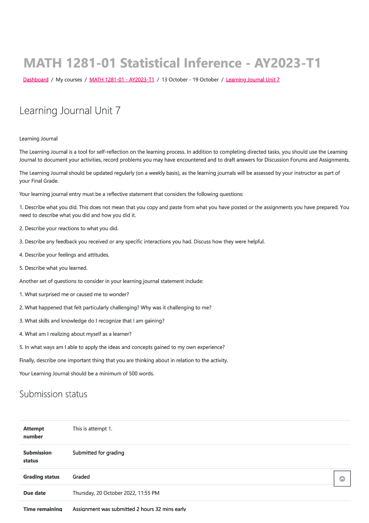 Learning Journal Unit 7: MATH 13 Reflection on Statistical Inference ...