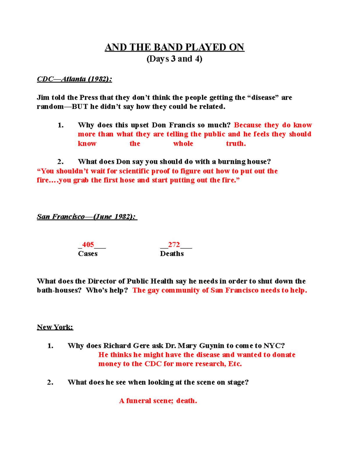 And The Band Played On Days 3 & 4 Summary