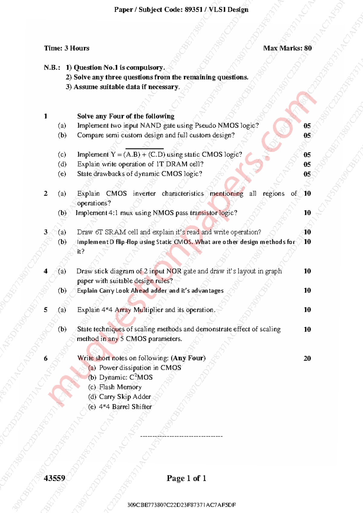 VLSI Design Exam Paper - 89351 - Semester 7 - December 2023 - Studocu