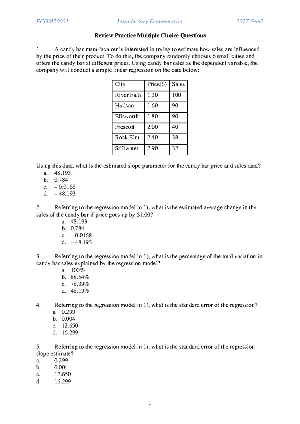 Sample/practice exam 25 August 2017, questions - Introductory ...