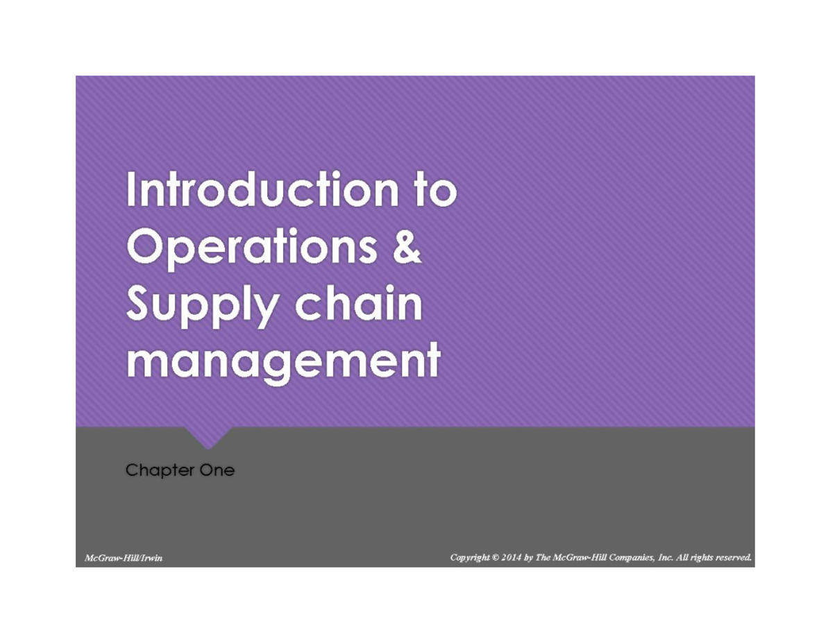 Chapter 1 - Introduction to Operations Supply Chain Management (OSCM ...