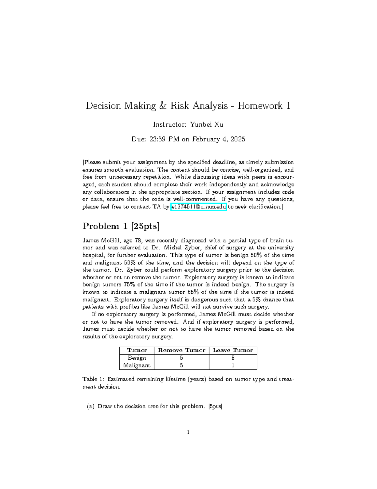 IE4243 Decision Making Risk Analysis Homework 1 Solutions - Studocu