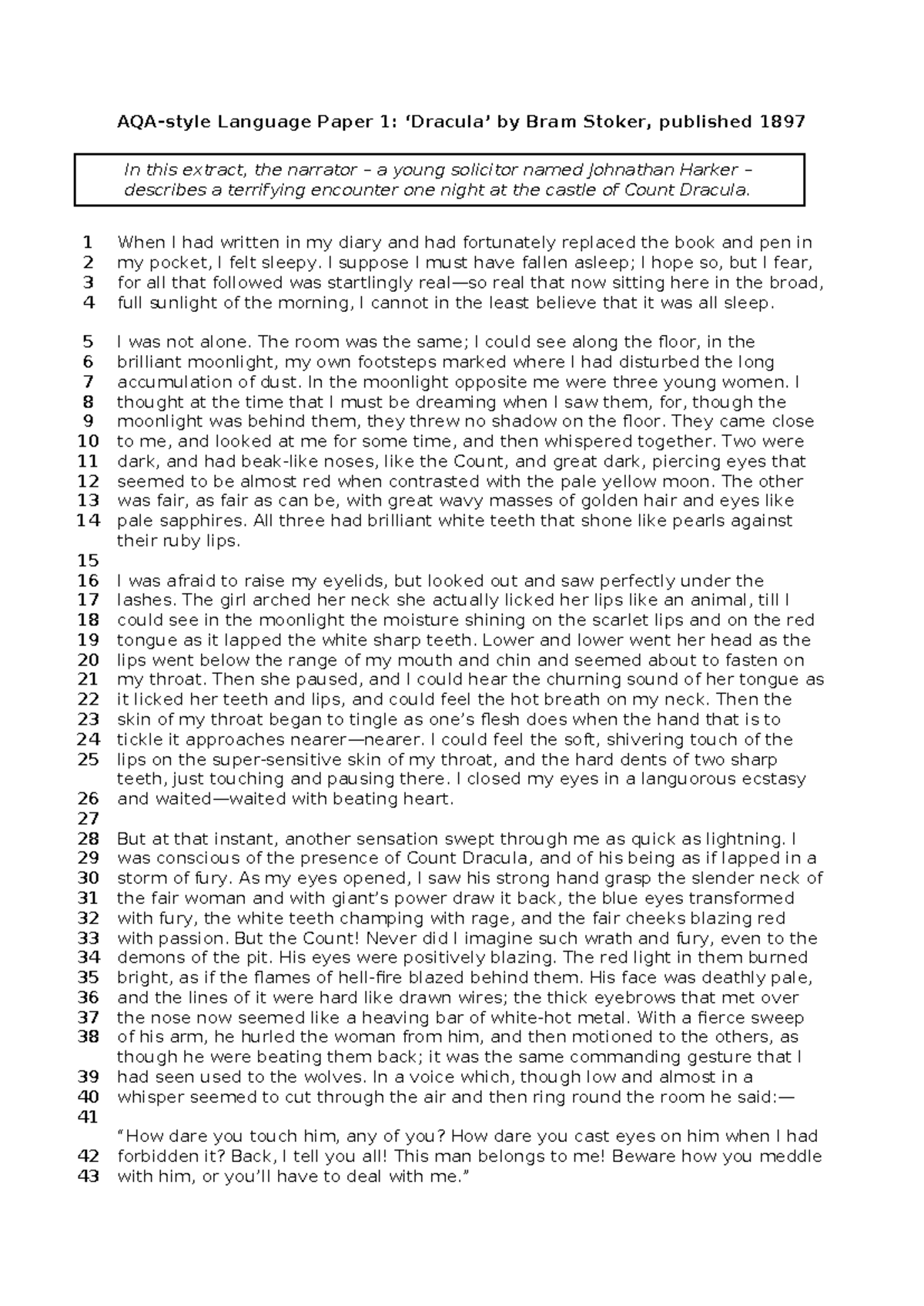 2026 AQA Language Paper 1: Dracula Extract Analysis - Studocu