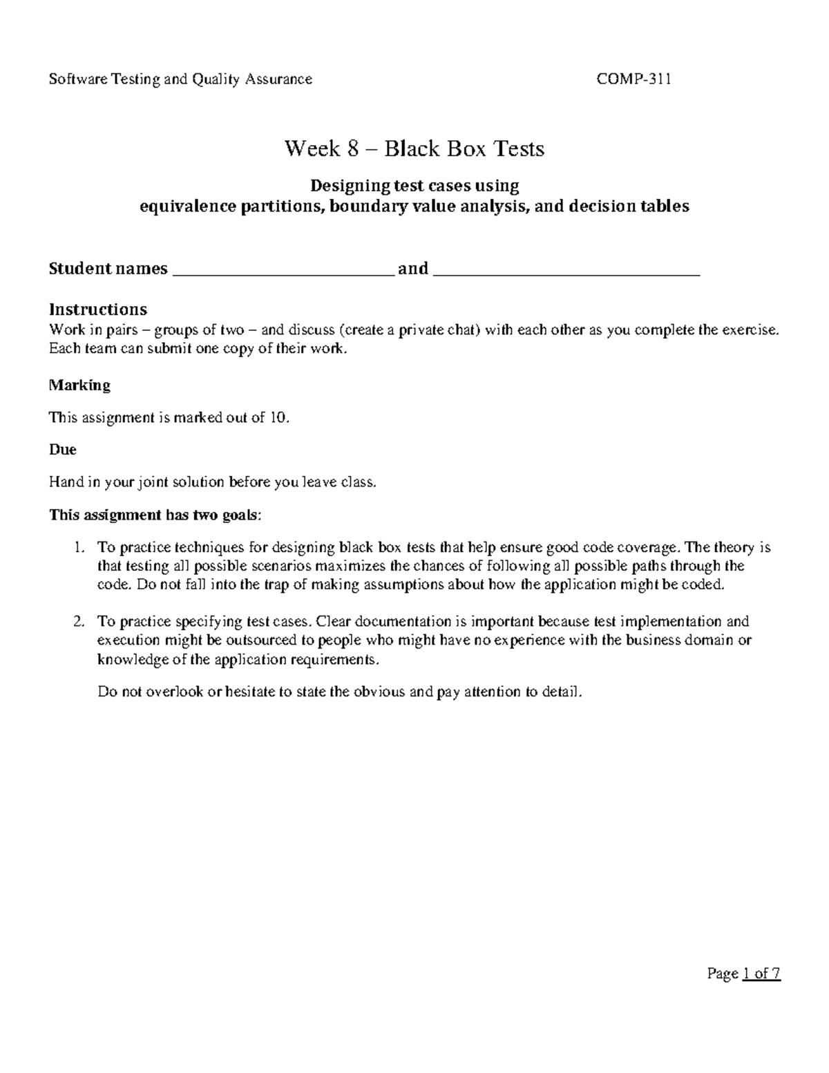 A7-Black Box Tests: Designing Test Cases with Equivalence Partitions ...