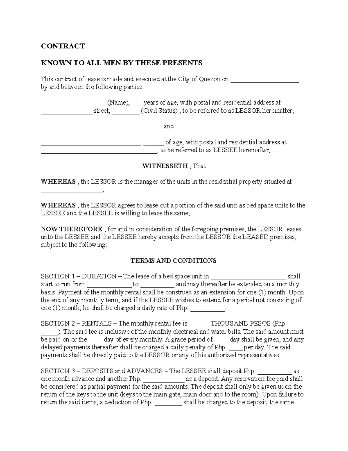 bedspacer-lease-contract-template-for-residential-units-studocu