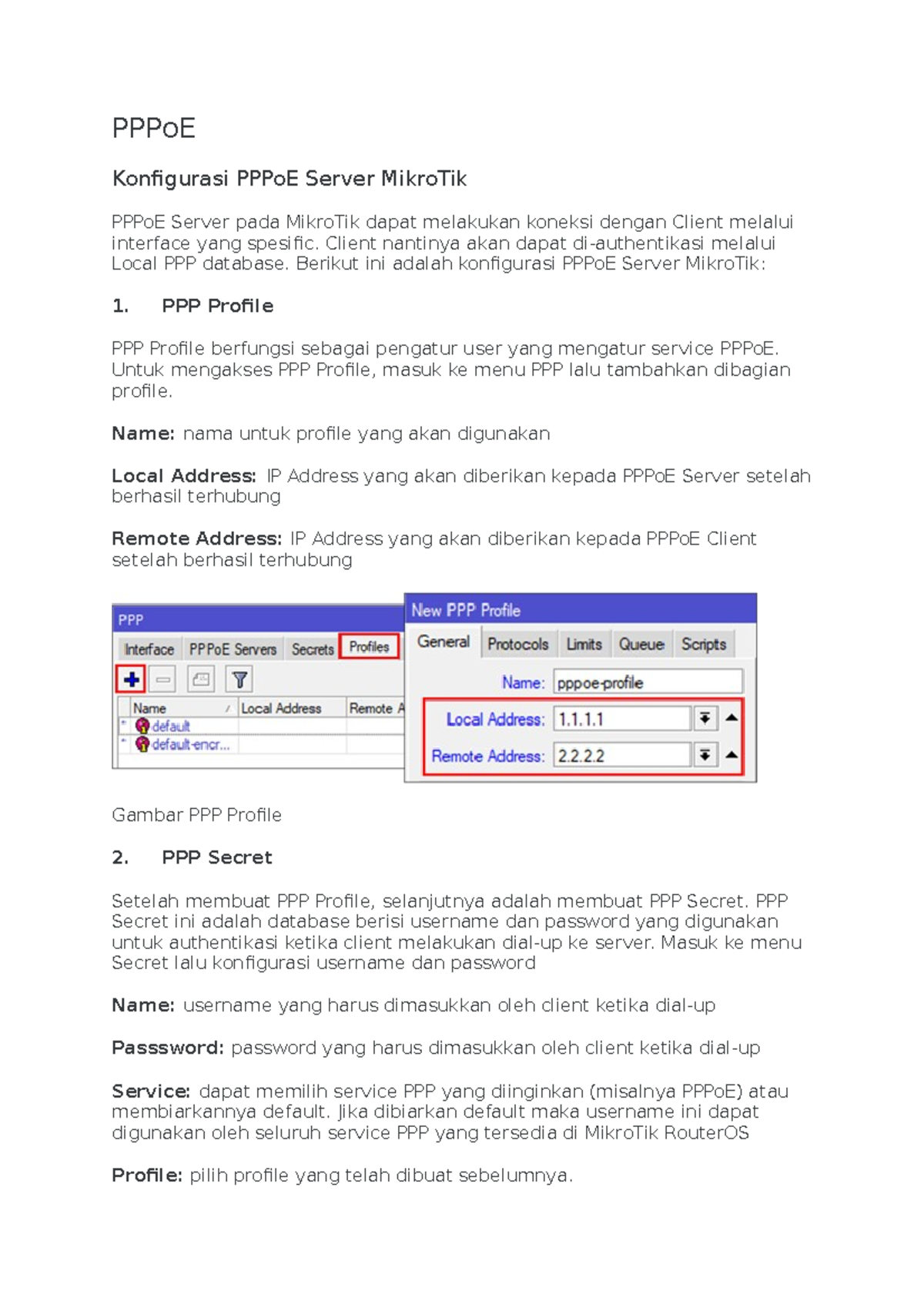 PPPoE Configuration Guide for MikroTik Setup and Client Access - Studocu