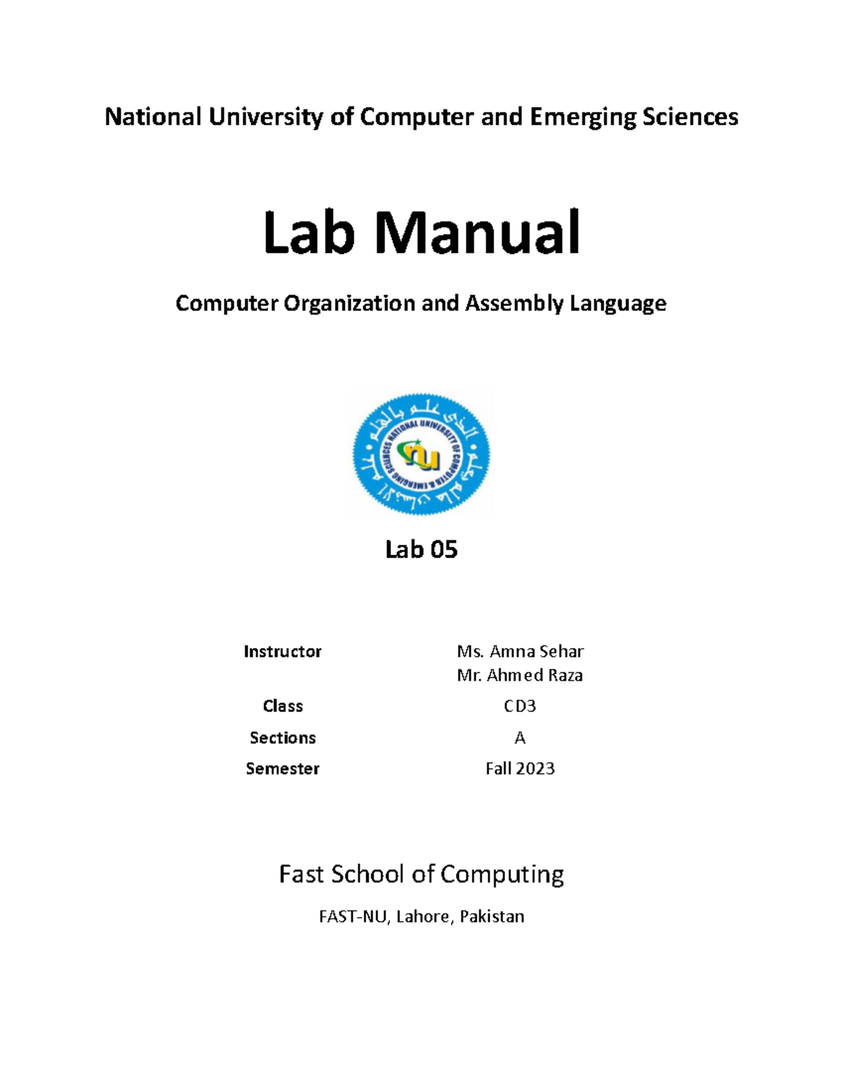 COAL Lab 5 (BDS-3A) - Assembly Language Subroutine Manual - Studocu