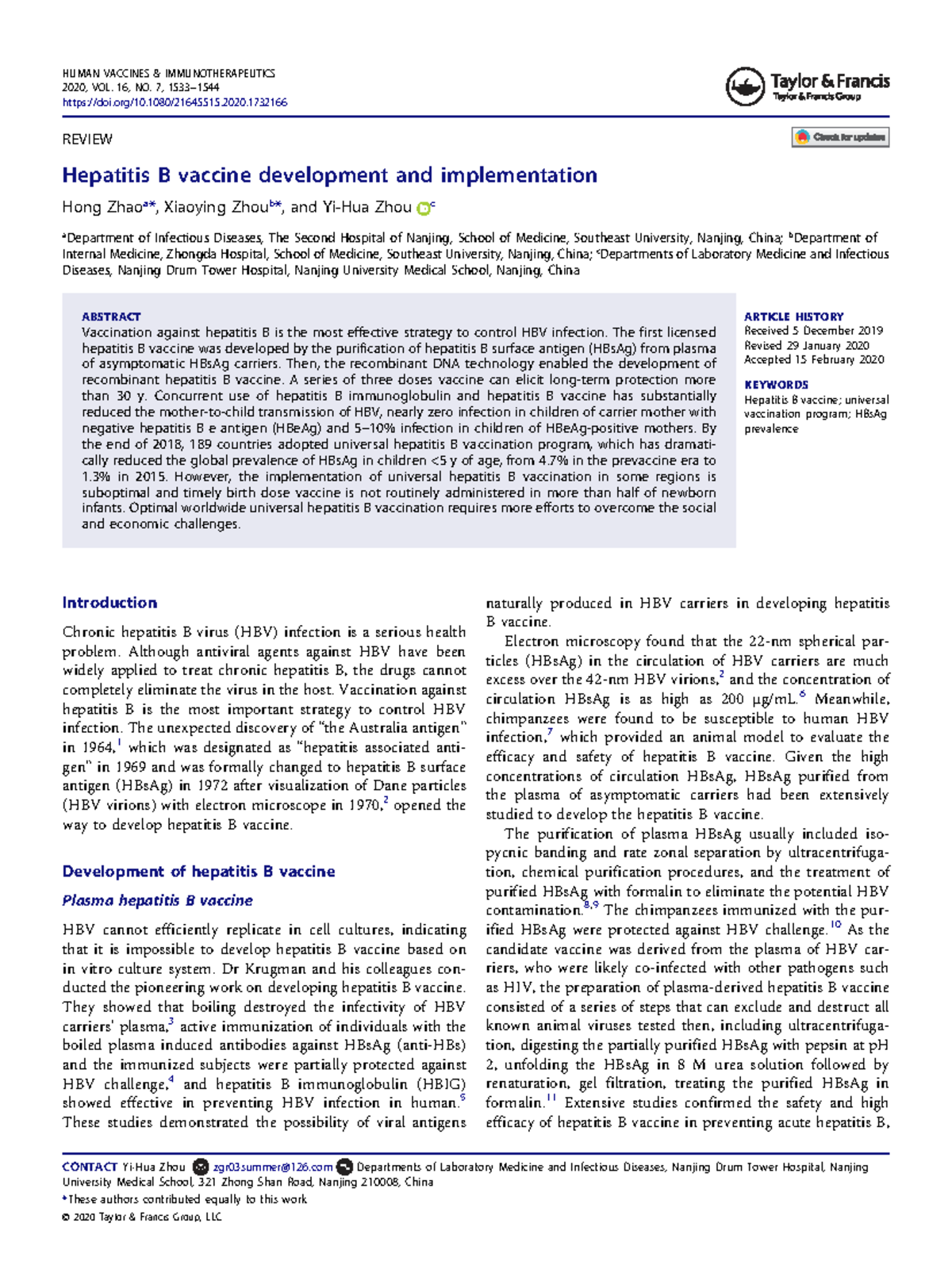 Hepatitis B vaccine development and implementation IBT - REVIEW ...