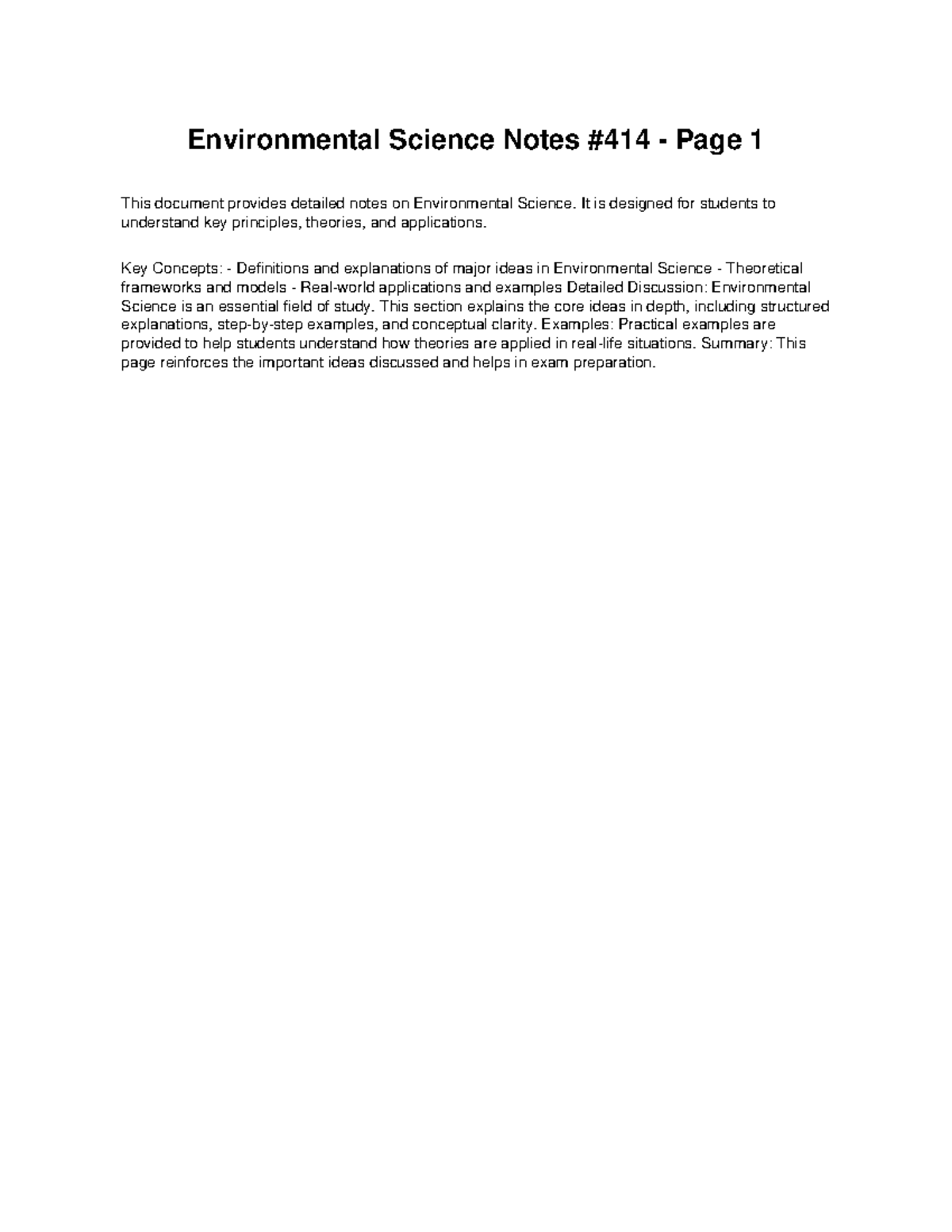 Class Notes 414: Key Concepts in Environmental Science - Studocu