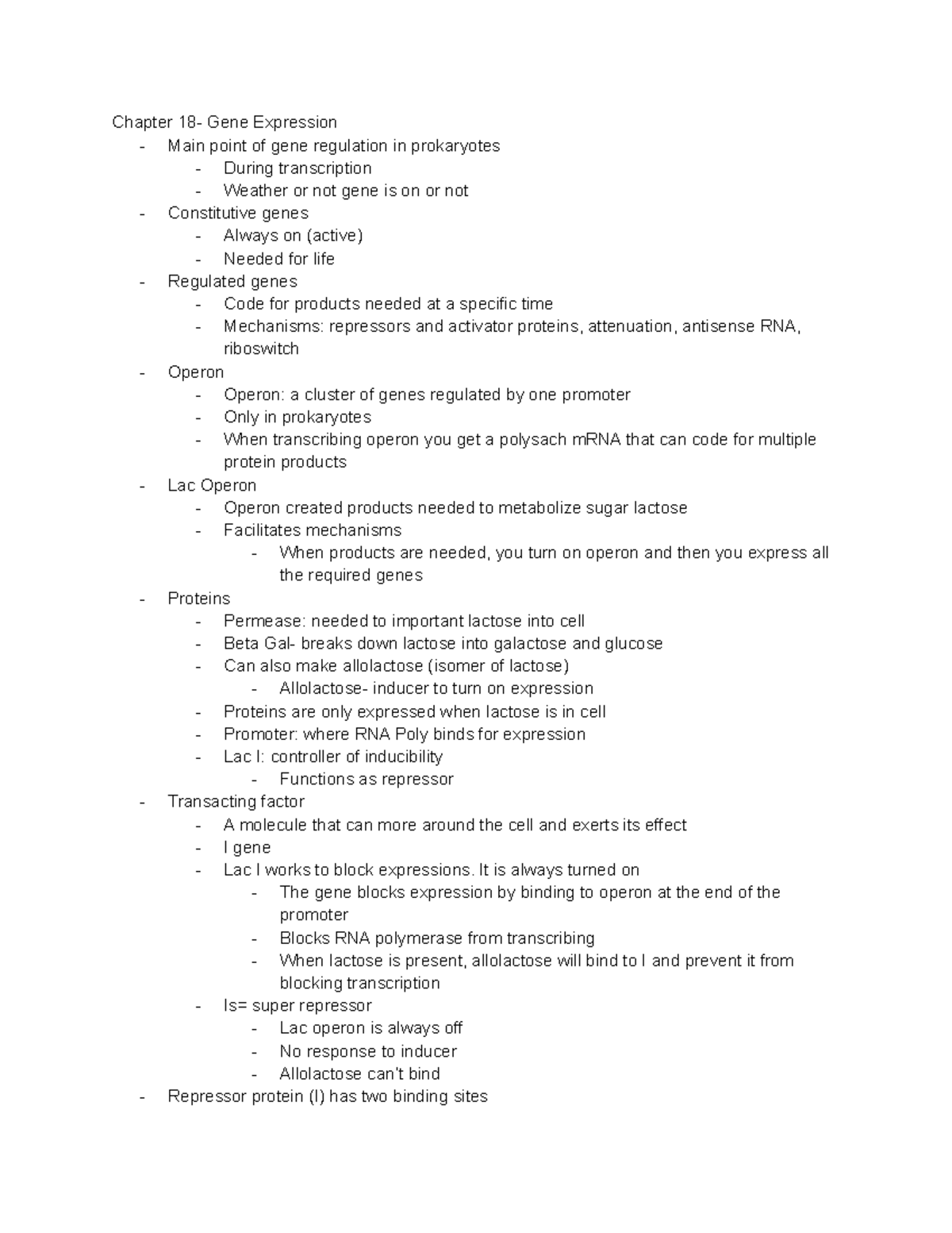Genetics - Chapter 18- Gene Expression - Main point of gene regulation ...