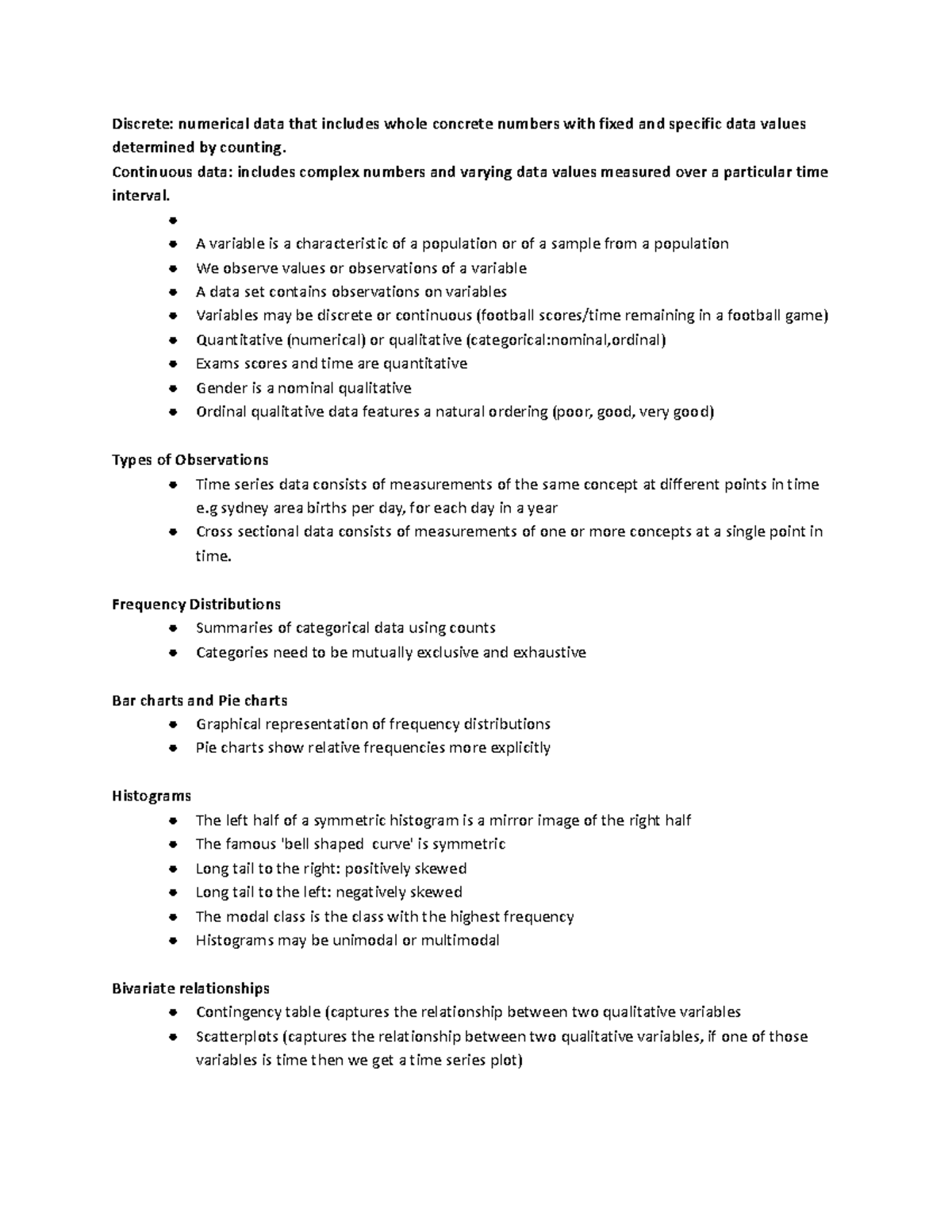 Notes on statistics - Discrete: numerical data that includes whole ...