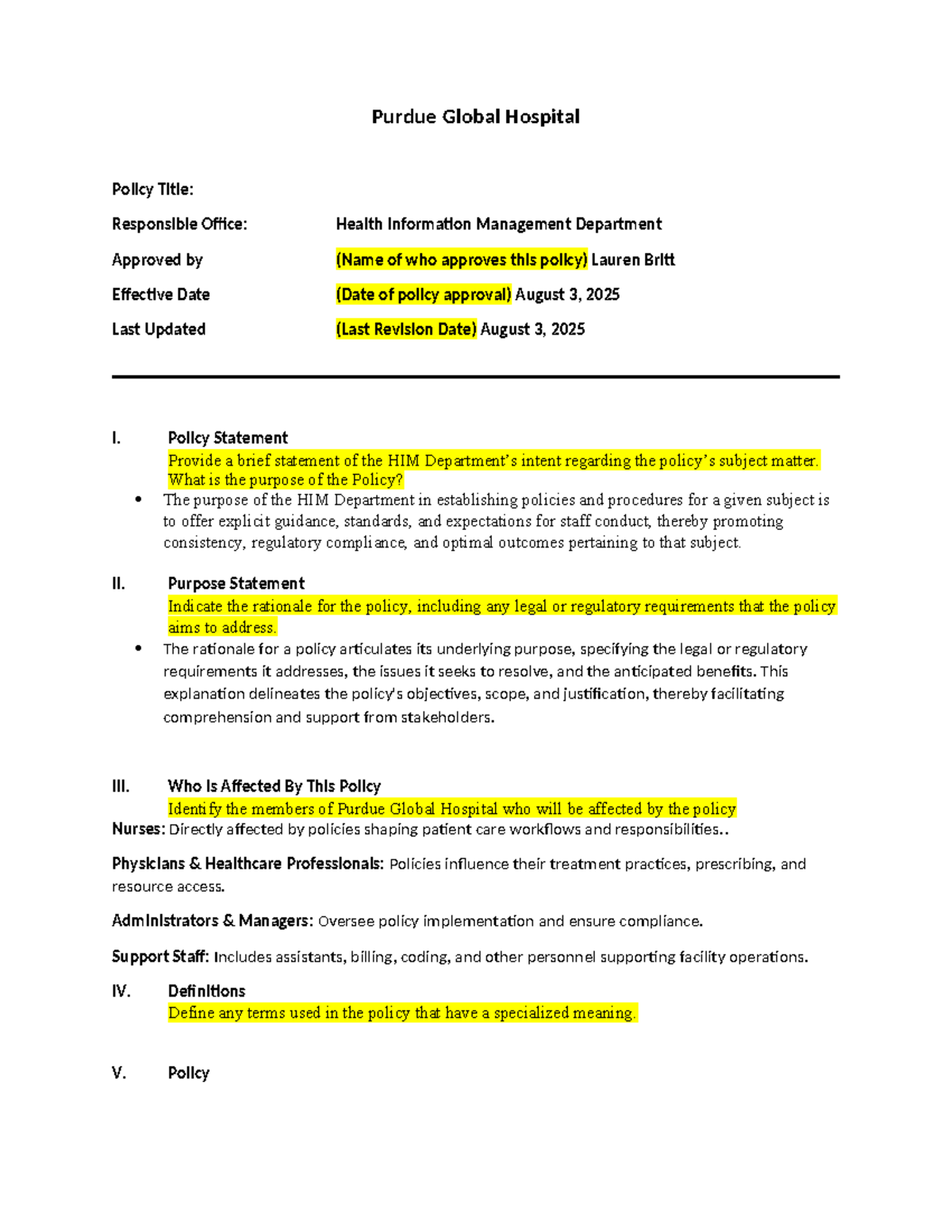 HI135 2404B Unit 9 Assignment: Hospital Policy Guidelines - Studocu