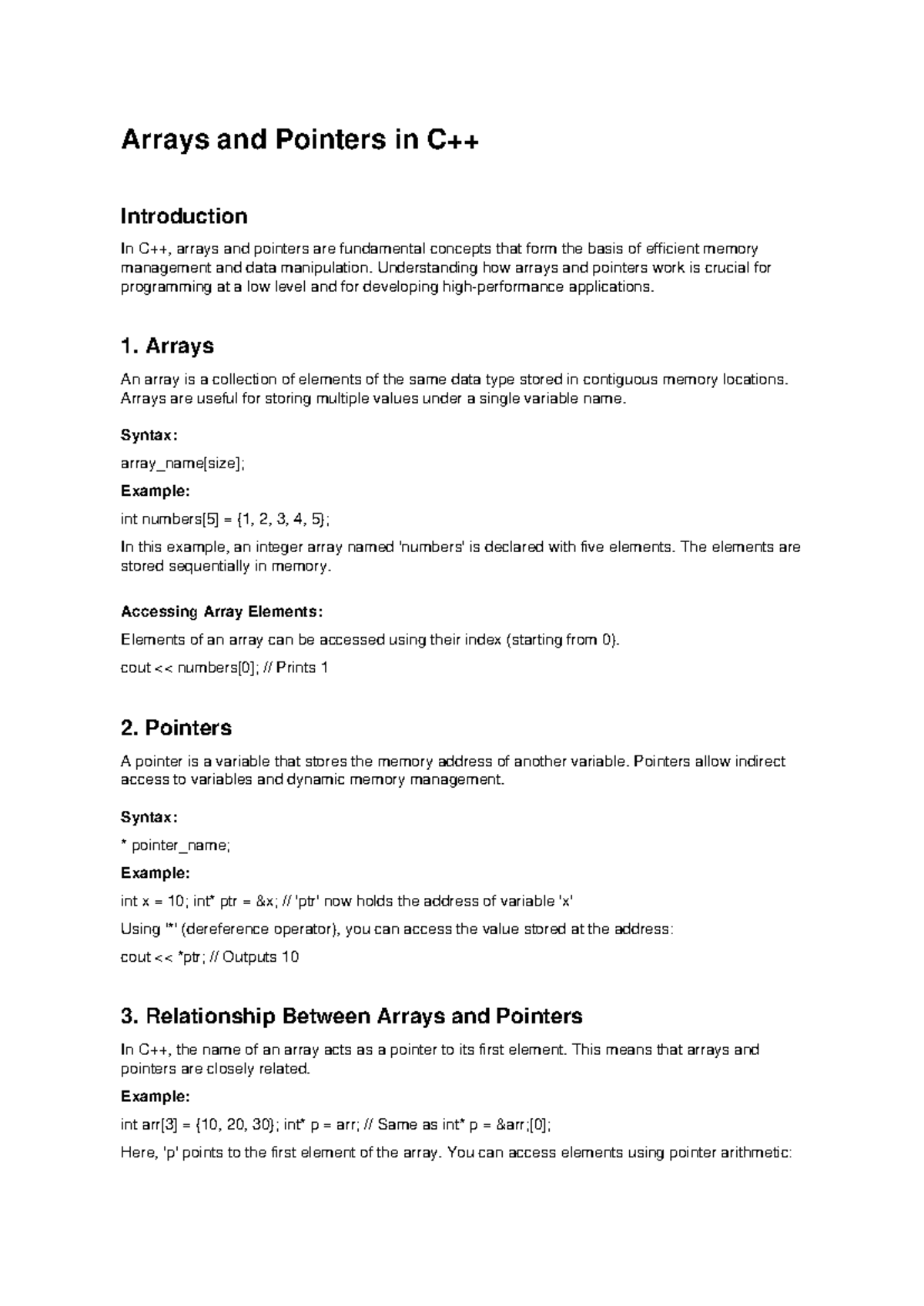 Arrays and Pointers - Practice Material for Intro to Programming - Studocu