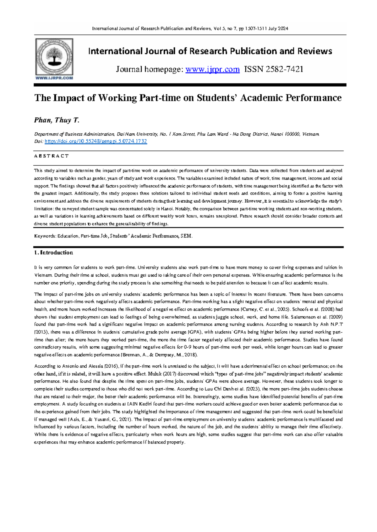 The Impact of Work on Academic Performance: A Study of University ...