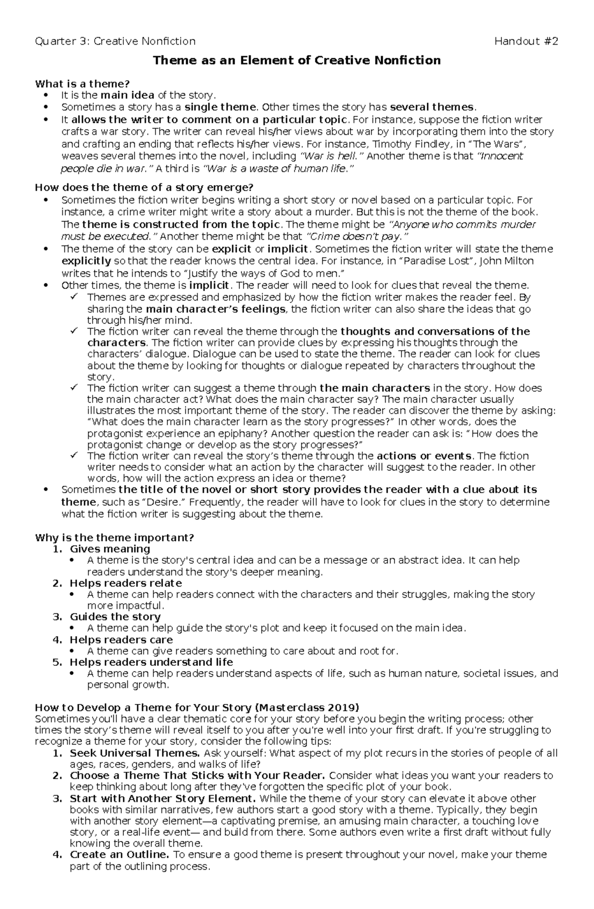Theme as an Element of Creative Nonfiction - Quarter 3: Creative ...
