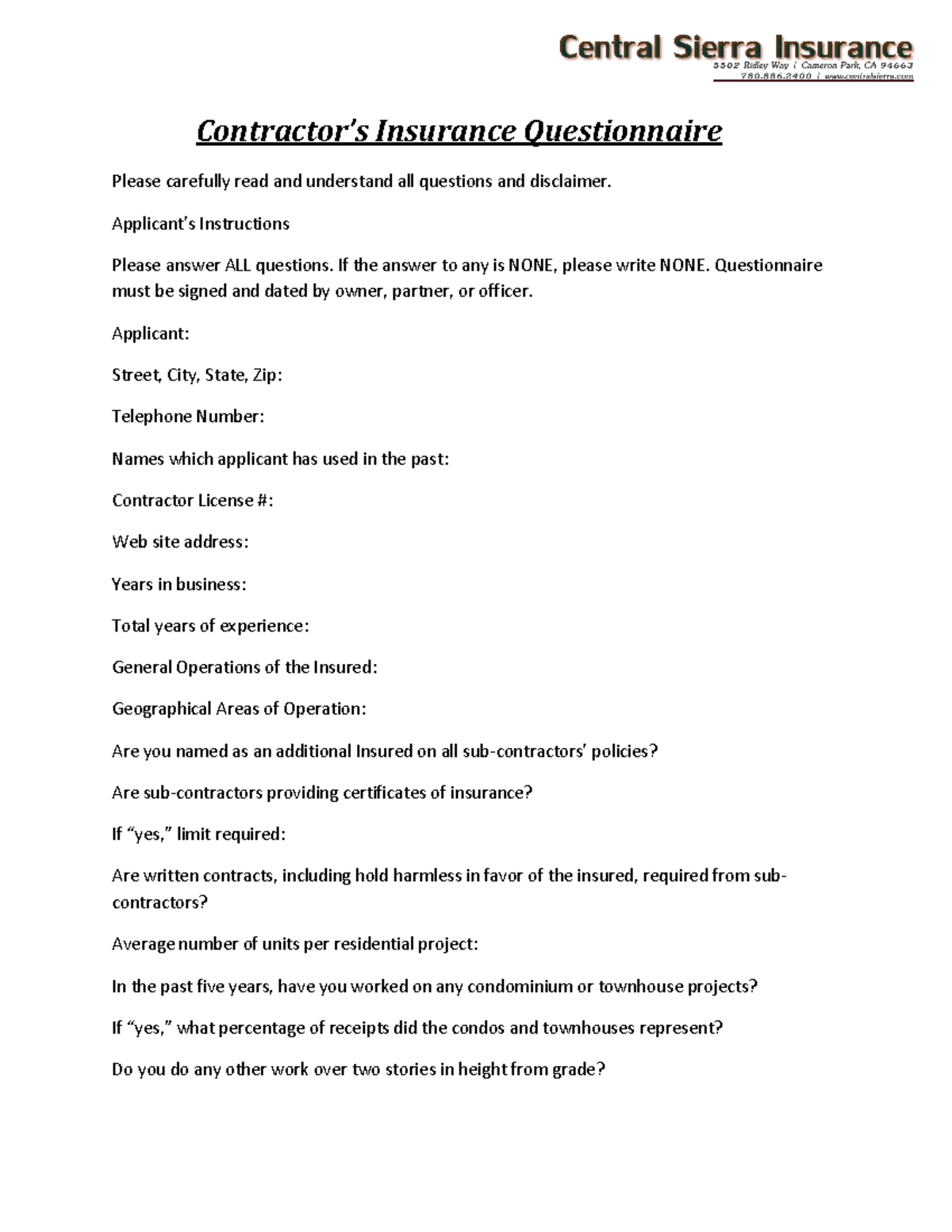 Insurance Questionnaire for Contractors - Mya.Nnamdi-02 - Studocu