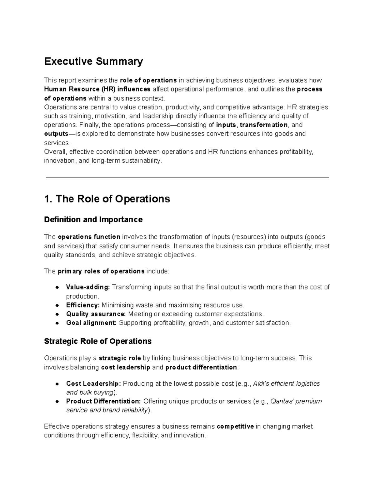 Operations and HR Influence on Business Success: Executive Summary ...