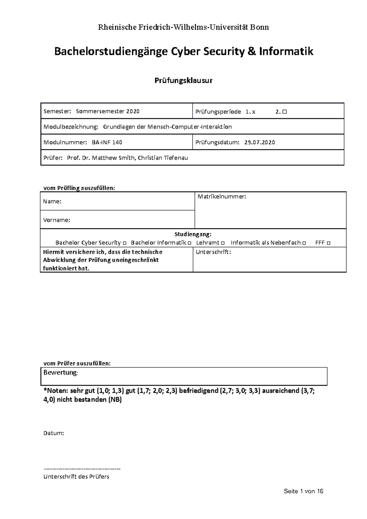 Klausur BA-INF 140: Grundlagen der Mensch-Computer-Interaktion SS20 -  Studocu