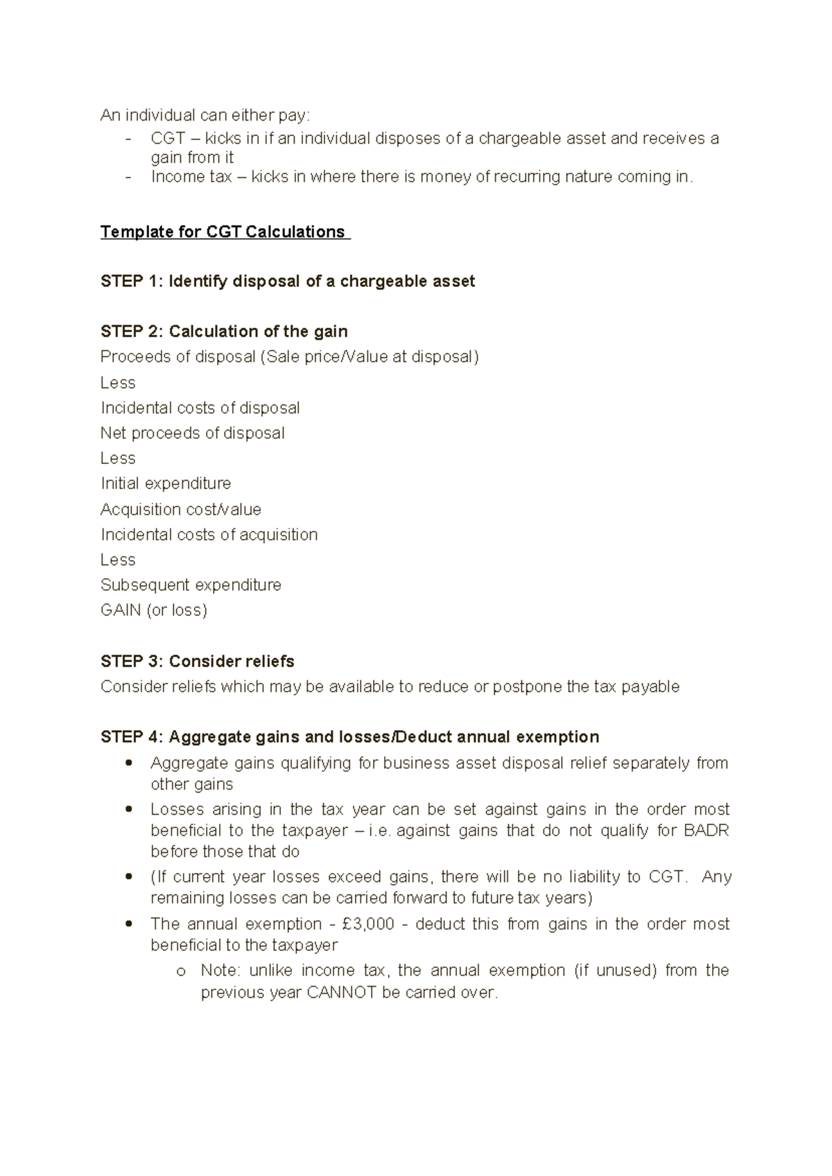 Template for CGT Calculations: A Step-by-Step Guide - Studocu